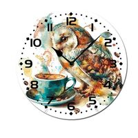 ZXCXRQFa Owl Drinking Coffee Silent Non Ticking Battery Operated Clock Vintage Round Clocks or Garag