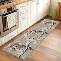Gray Owl Christmas 2x6 Area Rugs for Kitchen Runner Rug, Xmas Snowflake Botanical Vintage Non Slip W