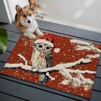 Area Rug 2 x 3 Ft, Red Owl Christmas Indoor Accent Bathroom Rugs for Kitchen/Laundry Room, Xmas Snow