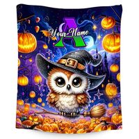 Halloween Blanket, Personalized Kids Blanket with Name, Cute Owl Throw, Custom Gifts for Girls, Soft