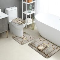Owl Bathroom Mat Sets 3 Piece, Rustic Wood Stars Non Slip Toilet Rugs U Shaped Washable, Autumn Natu