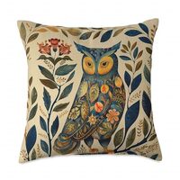 Blue Scandic Owl Scandinavian Woodland Floral Owl Botanical Throw Pillow