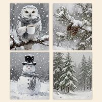 Poecinvi Winter Scene Christmas Wall Art Prints Set of 4, Farmhouse Christmas Decor, Snowy Owl Snowm