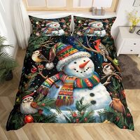 Feelyou Christmas Duvet Cover Full Size Holiday Snowman Birds Comforter Cover for Boys Girls Xmas Ow