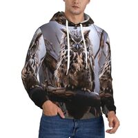 Men's Fleece Pullover Hoodie Long Sleeve Hooded Owl on a Branch Sweatshirt Casual Shirts With P