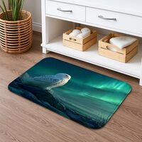 Snowy Owl Quick Dry Bath Mat, Northern Lights Decorative Absorbent Non Slip Shower Mat, Winter Flann