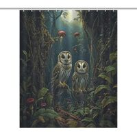 HDESDIS Mystical Owl Moon Tree Shower Curtain, Mushroom Jungle Bathroom Curtain for Rustic Farmhouse