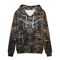Irisjudy Steam Punk Owl Zip Up Hoodies for Women, Steampunk Mechanical Owl Full Zip Sweatshirts with