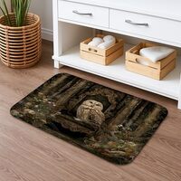 Forest Owl Quick Dry Bath Mat, Vintage Woodland Nature Absorbent Non Slip Shower Mat, Rustic Flannel