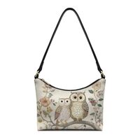 BYOXPUVI Owl Flower Print Handbag for Women Shoulder Bag Portable Pu Leather Underarm Shoulder Purse