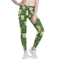 KLL Women High Waisted Workout Yoga Leggings Stretchy Gym Pants Owl Cute Cartoon Forest Green, XXL