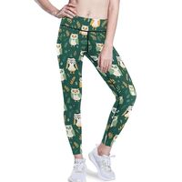 Owl Cute Cartoon Forest Green Womens Workout Yoga Leggings Athletic Pants Tummy Control Soft XL