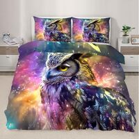 STRELEC Owl Duvet Cover Full Size - Fantasy Galaxy Comforter Cover, Animal Theme Bedding Set with Zi