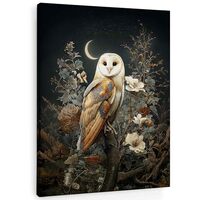SHQIEUDH Dark Owl Moon Wall Art Decor 11x14, Dark Academia Bird Rustic Farmhouse Canvas Wall Art Pri