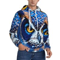 nanger Blue Owl Print Men'S Casual Hooded Sweatshirt, Thin Fleece Long Sleeve Hoodie Pullover W