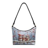 BYOXPUVI Christmas Owl Print Underarm Shoulder Handbag Pu Leather Zipper Women Shoulder Purse Satche