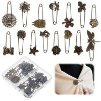 Zeyune 15 Pcs Vintage Fashion Safety Pins 2×1.38 Inch Alloy Decorative Brooches Skull Butterfl