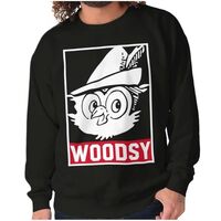 Brisco Brands Woodsy Owl Mascot Illustration Sweatshirt for Men or Women Black