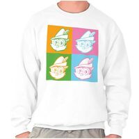 Brisco Brands Woodsy Owl Colorful Pop Art Squares Sweatshirt for Men or Women White