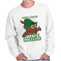 Brisco Brands Retro Woodsy Owl Don't Pollute Sweatshirt for Men or Women White