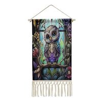 CASOWAT Cute Owl Tassel Cotton And Linen Hanging Poster Woven Farmhouse Style Wall Art Decor Tapestr