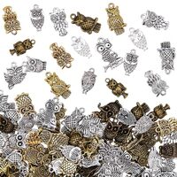 SUNNYCLUE 108Pcs 18 Styles Metal Owl Charms Bulk Silver Animal Charm Tibetan Alloy Antique Gold Owls