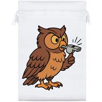 Azeeda 25cm 'Cute Owl Blowing Whistle' Satin Drawstring Bag/Pouch (SB00131924)
