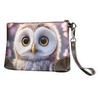Cute Owl Print Women's Leather Wrist Guard Handbag Ultra-Thin Design Leather Phone Bag - Storag