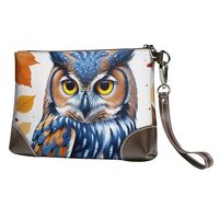 Blue Owl Print Women's Leather Wrist Guard Handbag Ultra-Thin Design Leather Phone Bag - Storag