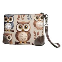 Cute Owls Print Women's Leather Wrist Guard Handbag Ultra-Thin Design Leather Phone Bag - Stora