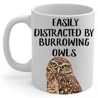 Easily Distracted By Brown Burrowing Owl Coffee Mug 11oz White - Funny Saying Pet Portrait Ceramic C