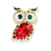 Rhinestone Owl Brooch Pin for Women Gold-Toned Fashion Red Crystal Small Cute Cartoon Animal Brooche