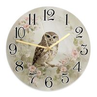Owl Wall Clock, Nature Vintage Flowers Leaves Spring Beige Round Wall Clock for Living Room Bedroom