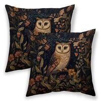 Sorktse William Morris Owl Floral Pillow Covers 18x18 Inch Vintage Black Forest Owl Throw Pillow Cov