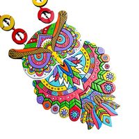 Fabrica Kraft Hand-Painted Clay Owl Necklace – Boho Statement Jewelry with Bright Rainbow Colo