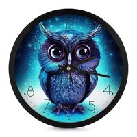 DMHVGEW 10 Inch Wall Clock Silent Non-Ticking Blue Owl Clock for Home Modern Clocks Small Clocks Dec