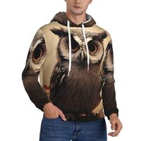 Men's Fleece Pullover Hoodie Long Sleeve Hooded Cute Owl Sweatshirt Casual Shirts With Pockets 
