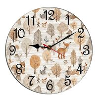 Kurmntregon Autumn Forest Deer Owls Fox Mushroom Wall Clock Wooden for Kitchen Bathroom Silent Non T