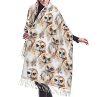 RVDO Watercolor Owl Women Scarf Warm Long Shawl Wraps Large Fringed Scarves 77 X 27 Inches