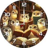 LERJIMUX 10 inch Vintage Wood Owl Reading Books Wall Clocks Silent Creative Living Room Decoration C