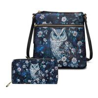 YUVAMAGIMO Blue Owl Leather Crossbody Bag with Wallet for Women Small Shoulder Bag Set of 2 Soft Cro