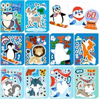 60Sheets Winter Animal Stickers Crafts Bulk, Christmas Make- A- Penguin/Fox/Owl/Reindeer Face Sticke