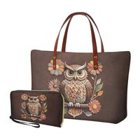Salabomia Owl Floral Printed Handbag Wallet Set Lightweight Tote Hobo Bag for Women Shoulder Purses 