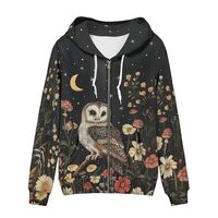 WXYUN Mool Floral Owl Zip Up Hoodie Women Oversized Plus Size Long Sleeve Comfy Hooded Pullover Swea