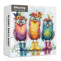 Colorful Owl Puzzles for Adults 1000 Pieces, Funny Flower Owls with Boots Jigsaw Puzzle, Whimsical F