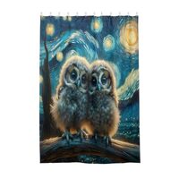 Fabric Bathroom Shower Curtain Long Cute Owls Starry Night Heavy Duty Hotel Bath Curtains Modern Bat