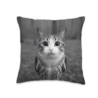 Funny Cursed Cat Owl Moody Selfie Internet Trendy Meme Throw Pillow