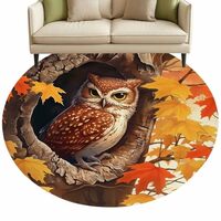 7ft Soft Round Area Rugs Cute Owl Autumn Orange Maple Leaves Indoor Carpet for Living Room Bedroom W