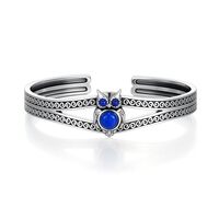 QKABTI Lapis Lazuli Owl Cuff Bracelet for Women Adjustable Vintage Bangle - 925 Sterling Silver Anim