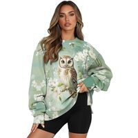 Showudesigns Cute Owl Sweatshirt for Women Y2K Trendy Hoodies M Long Sleeve Pullover Sweaters Flower